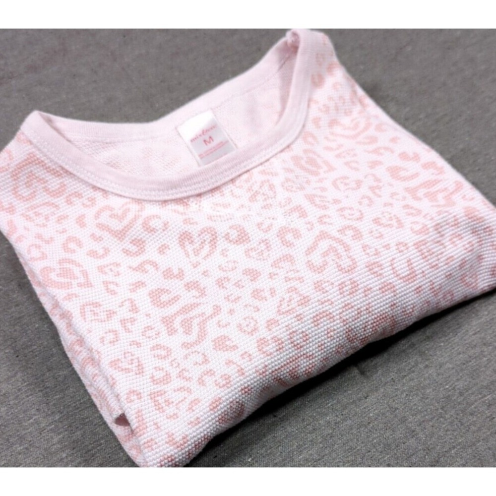 Mix & Co Animal Print Pink Thermal Pullover Women Sz M Shirt Crewneck Base Layer